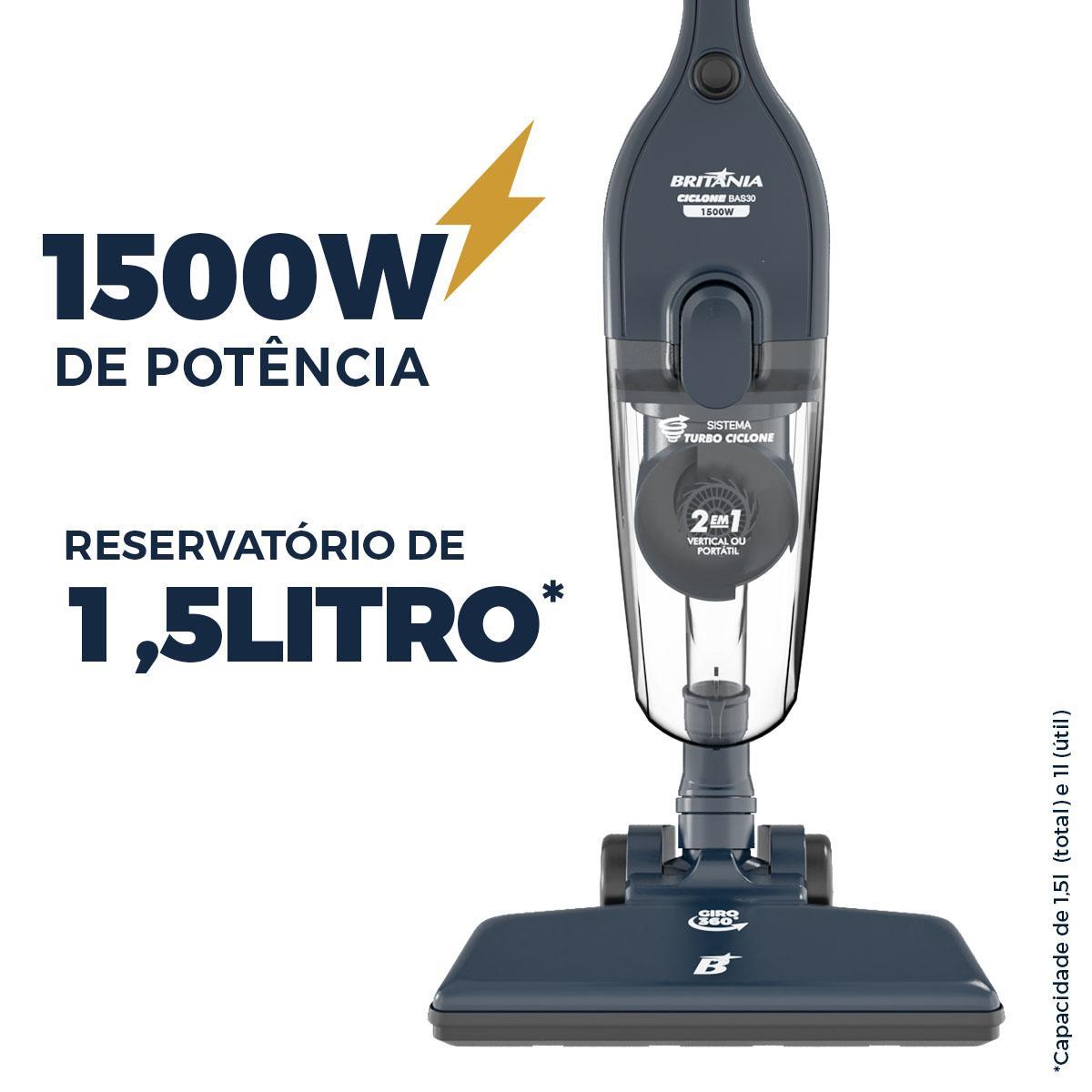 Aspirador de Pó Vertical Britânia 2 em 1 1500W BAS30 1,5L 220V