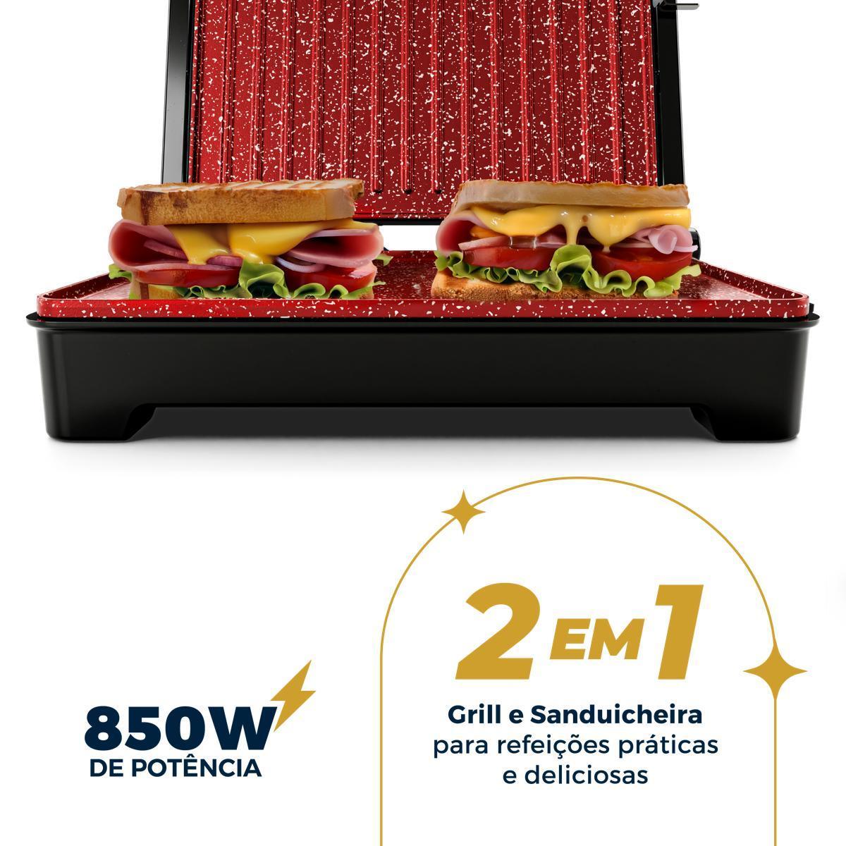 Grill e Sanduicheira Britânia BGR28A 2 em 1 Abertura 180º 127V Inox