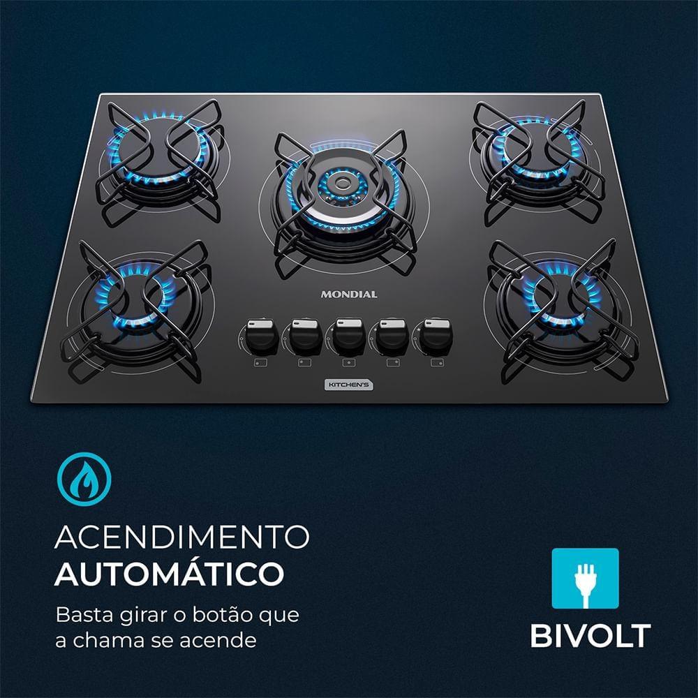 COOKTOP GÁS 5 BOCA PRETO/INOX CTG03