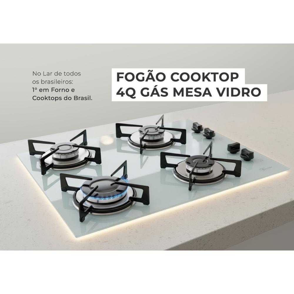 COOKTOP GÁS FISCHER 4 BOCAS VIDRO BIVOLT