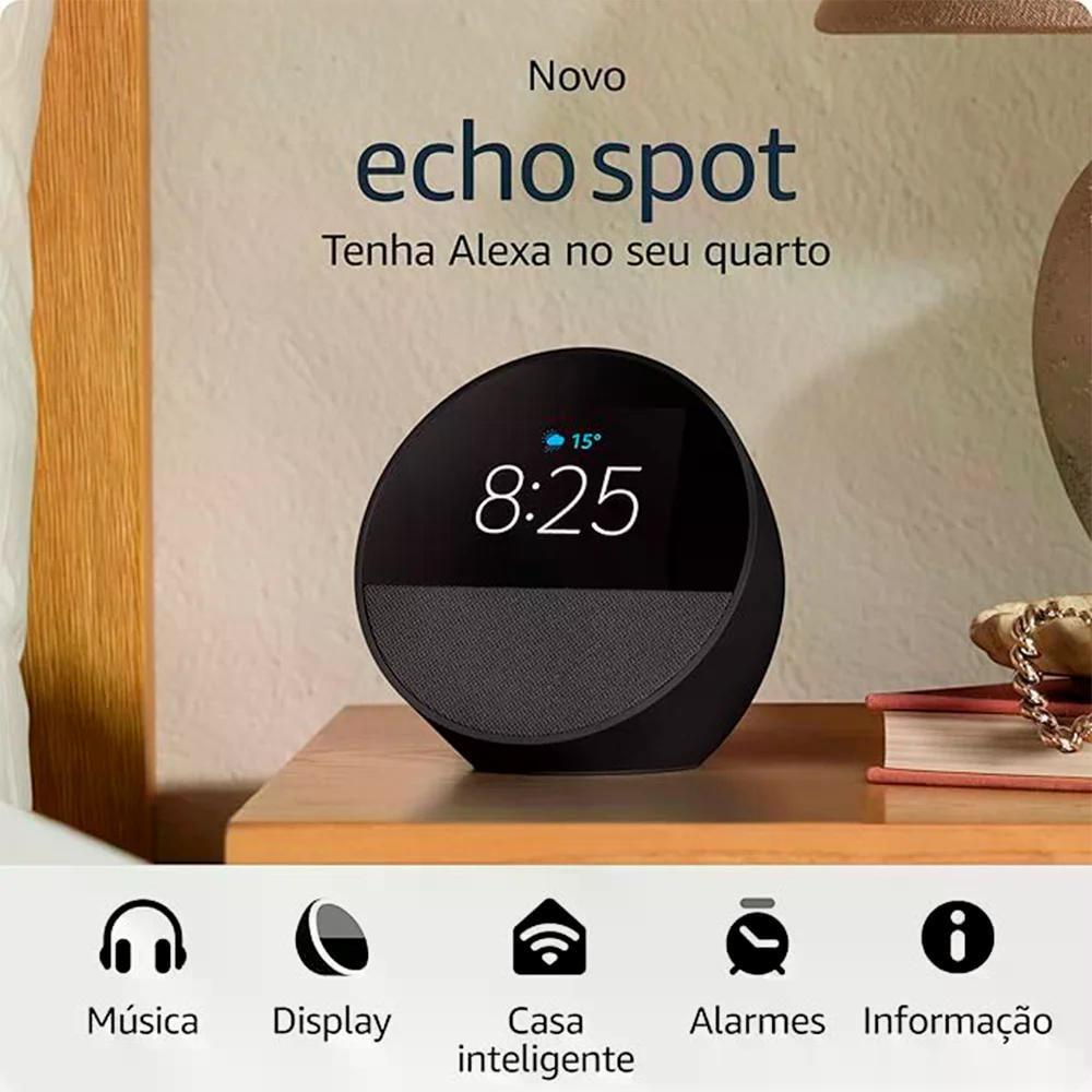 Echo Spot 2024 com Assistente Despertador Inteligente com Som Vibrante Preta