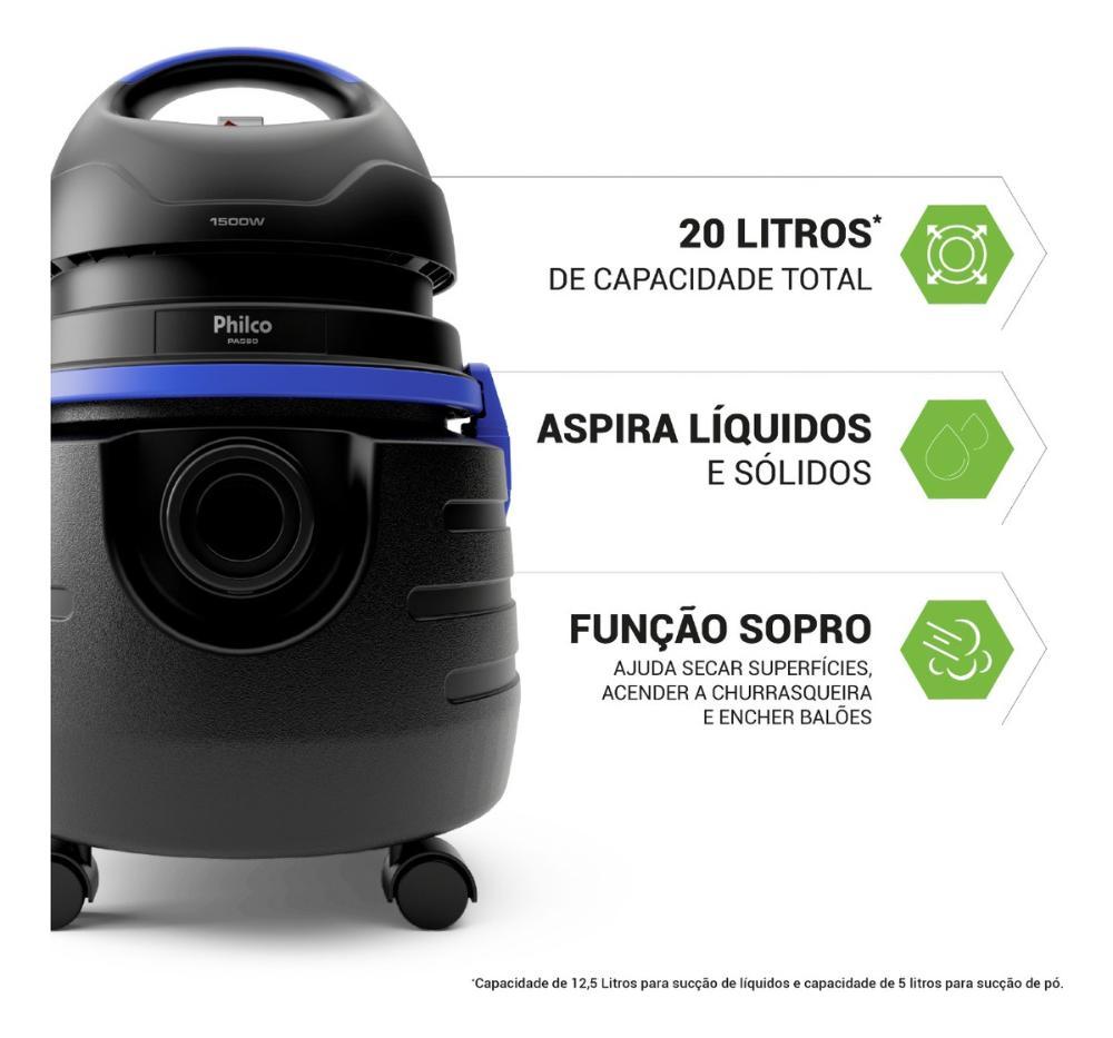 ASPIRADOR AGUA/PO 1500W 20L PAS80 127V