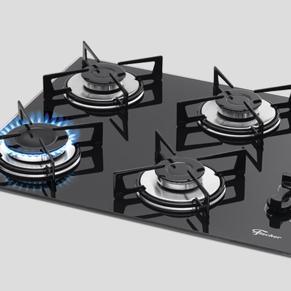 COOKTOP GÁS FISCHER 4 BOCAS VIDRO BIVOLT