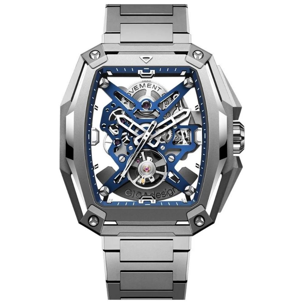 Relógio Masculino CIGA design Skeleton EDGE Hunter Azul Z041 TIBU 1T