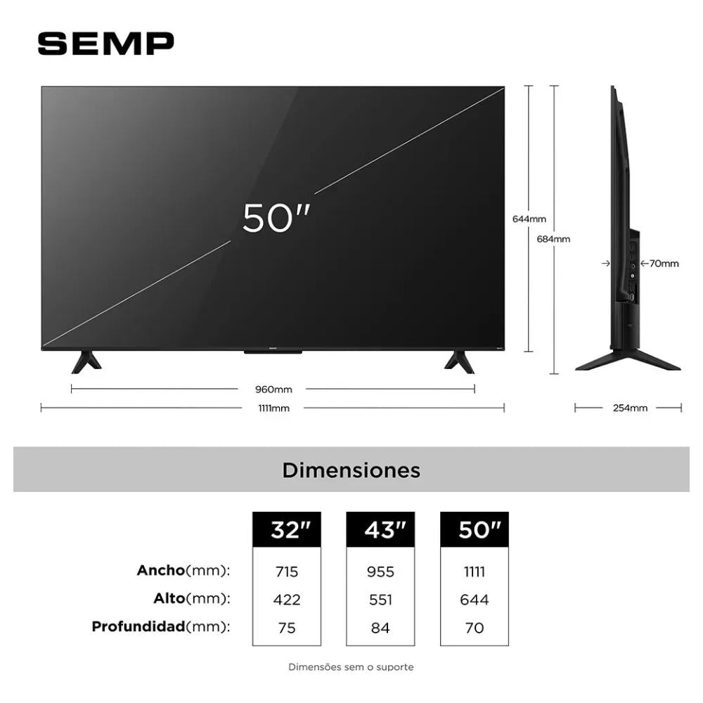 Smart TV 50 polegadas SEMP LED Full HD S42R Roku TV WiFi Dolby Audio Brilho até 240 Nits 50S42R