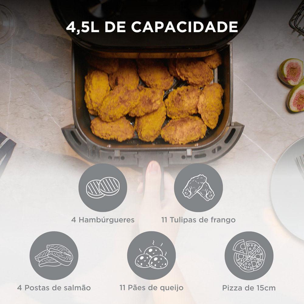 Fritadeira Air Fryer 4,5L Widemax Cyclone Preto e Inox Midea 127V