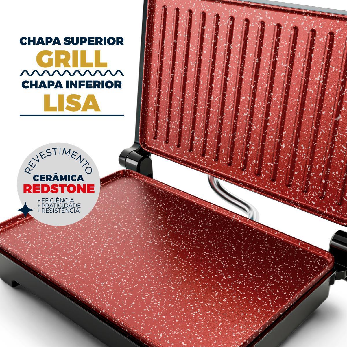 Grill e Sanduicheira Britânia BGR28A 2 em 1 Abertura 180º 127V Inox