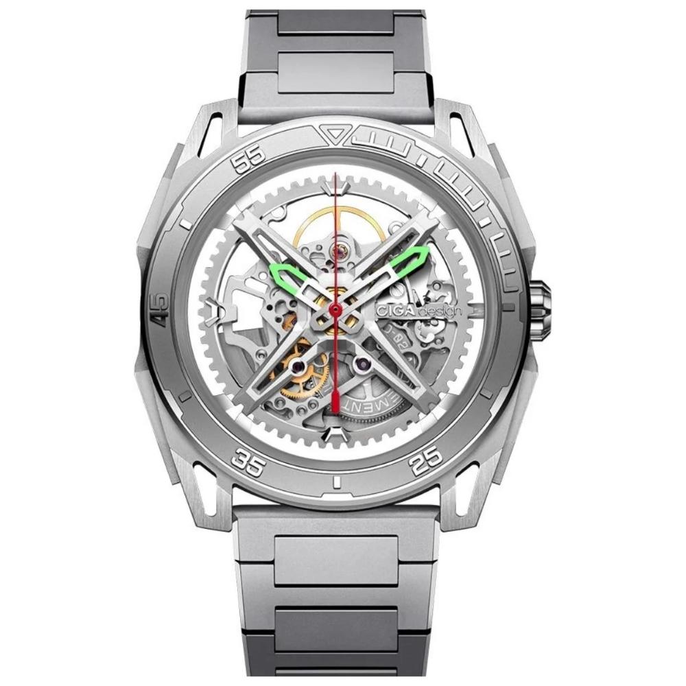 Relógio Masculino CIGA design Skeleton EDGE Falcon Silver Z039 SS01 1S