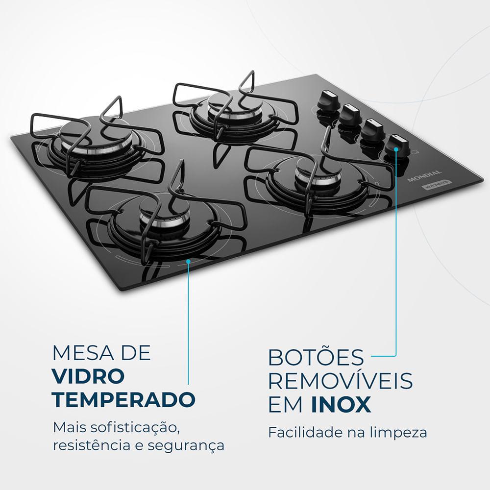 COOKTOP GÁS 4 BOCAS PRETO/INOX CTG01