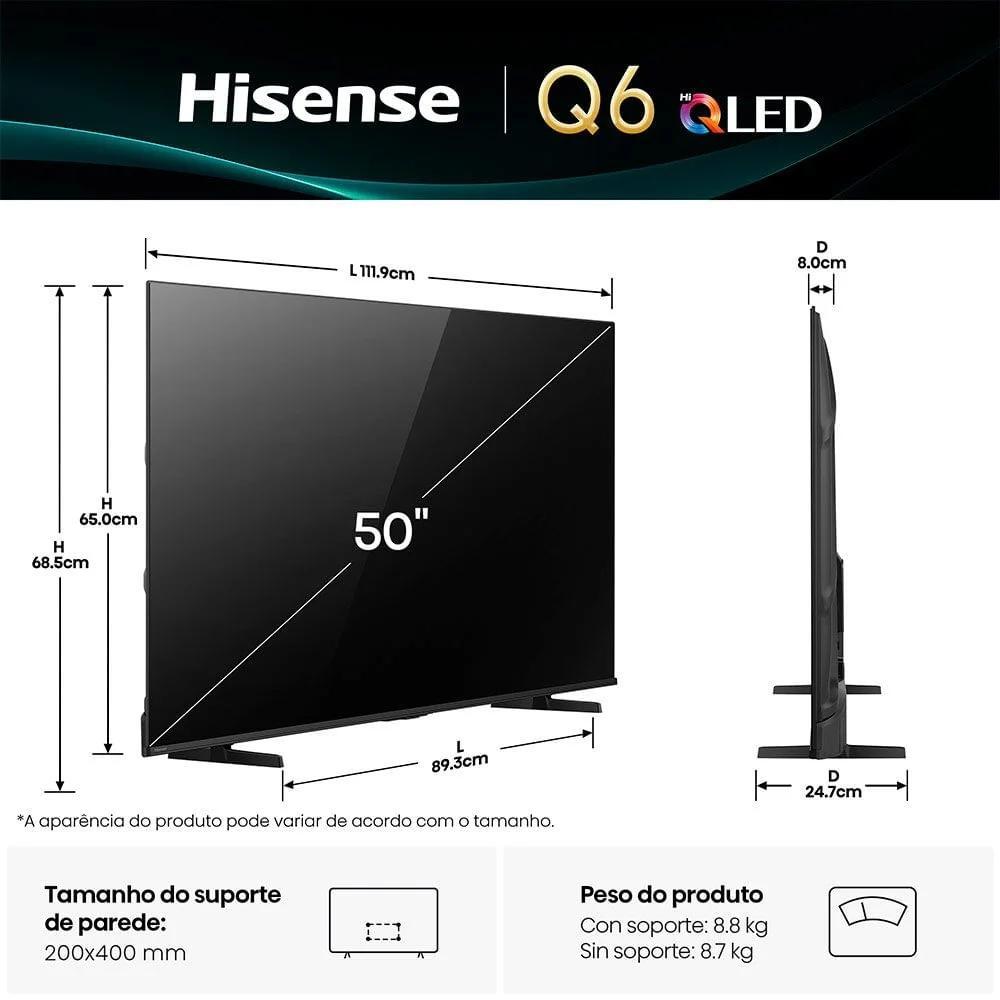 Smart TV Hisense 50 polegadas HiQLED 4K 50Q6QVV UHD Processador AI Assistente Dolby Vision e Atmos