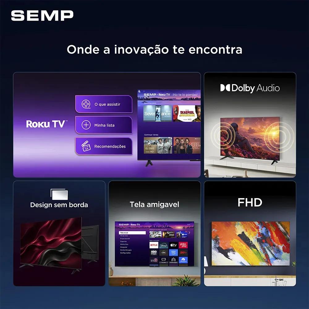 Smart TV 50 polegadas SEMP LED Full HD S42R Roku TV WiFi Dolby Audio Brilho até 240 Nits 50S42R