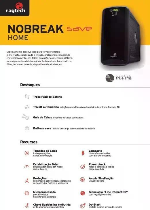 NOBREAK SAVE HOME 600VA RAGTECH 115V