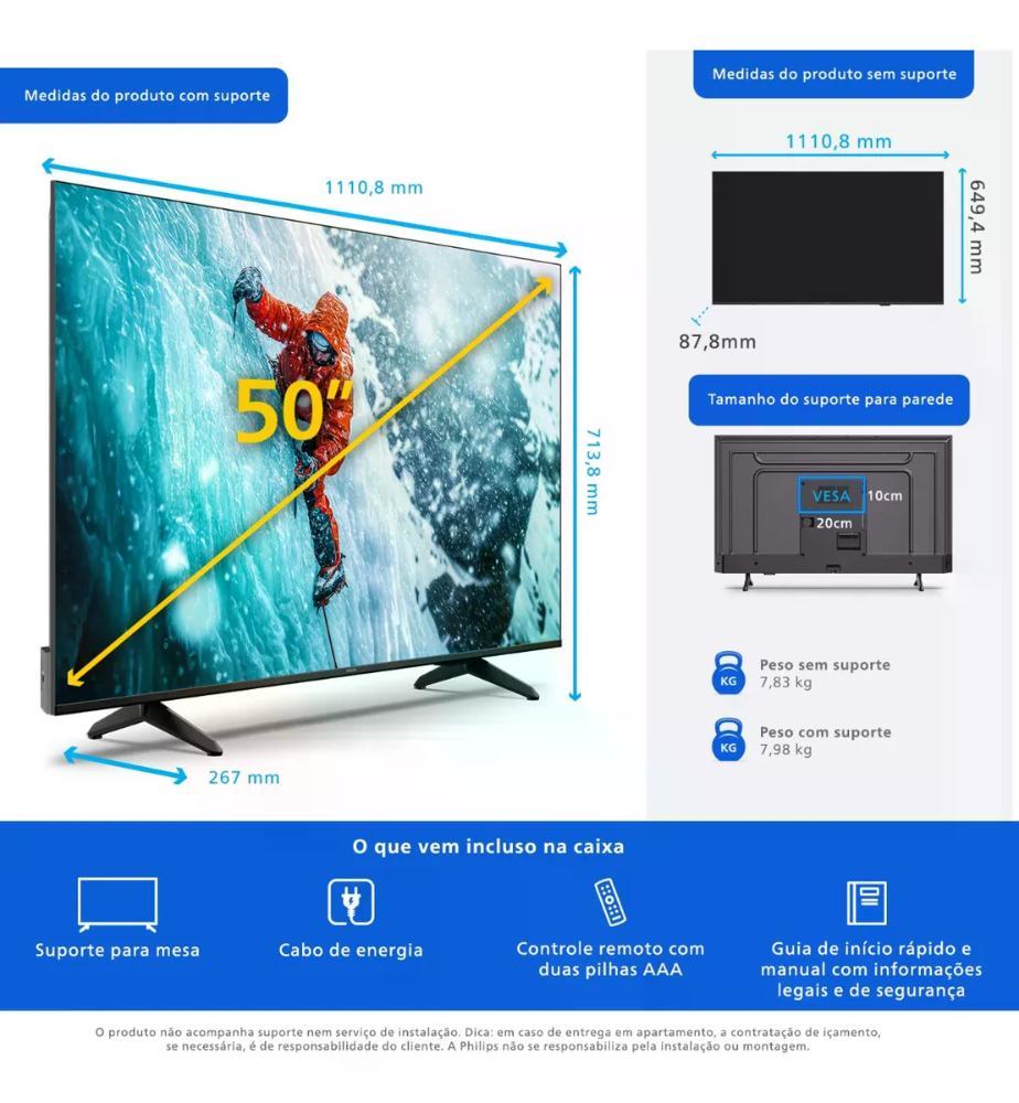 SMART TV PHILIPS 50" 4K UHD 50PUG730078