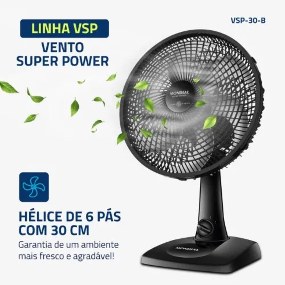 Ventilador de Mesa Mondial 30cm Super Power VSP–30–B 55W 220V Preto