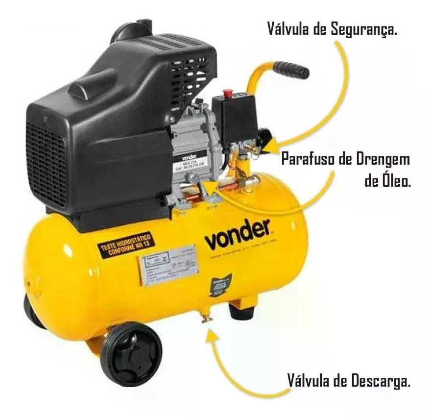 Motocompressor De Ar 21,6l Mcv 216 Vonder Cor Amarelo Fase Elétrica Monofásica Frequência 60 Hz