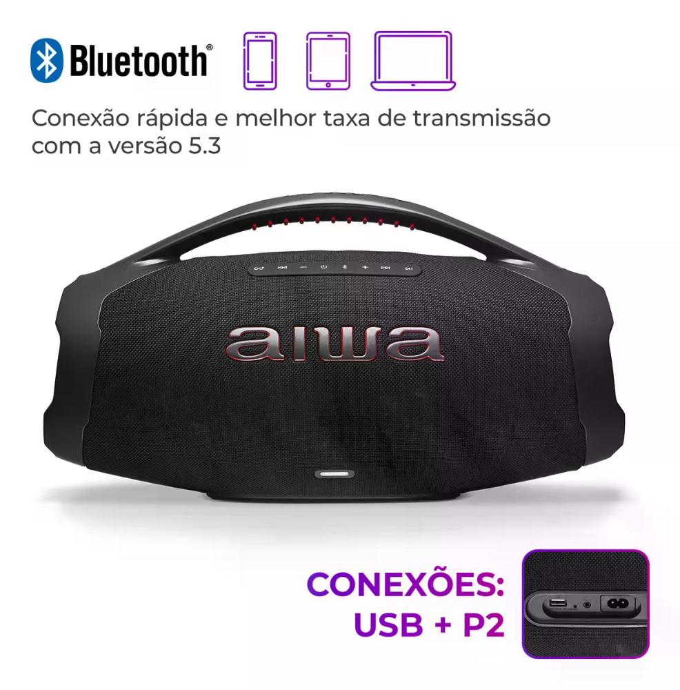 Caixa De Som Boombox Aiwa AWS-BBS-01B 200w IP66 30hs Bateria