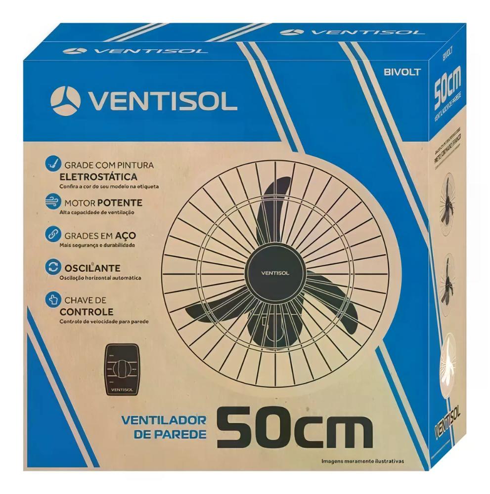 Ventilador de Parede Oscilante Ventisol 3 Pás Premium, Preto, 50cm, Bivolt