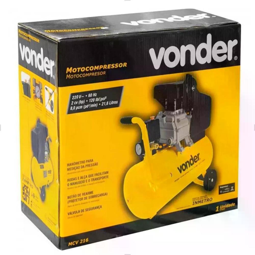 Motocompressor De Ar 21,6l Mcv 216 Vonder Cor Amarelo Fase Elétrica Monofásica Frequência 60 Hz