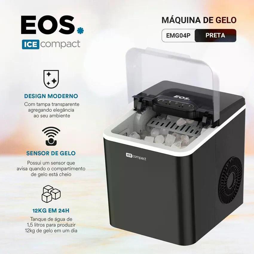 Maquina De Gelo 12kg Eos Ice Compact Preta Emg04p 127v Preto