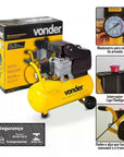 Motocompressor De Ar 21,6l Mcv 216 Vonder Cor Amarelo Fase Elétrica Monofásica Frequência 60 Hz