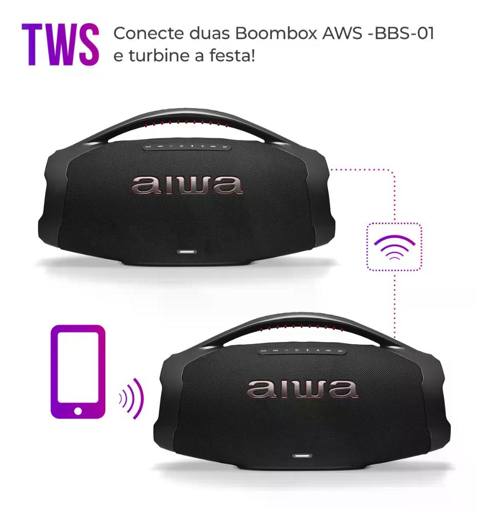 Caixa De Som Boombox Aiwa AWS-BBS-01B 200w IP66 30hs Bateria