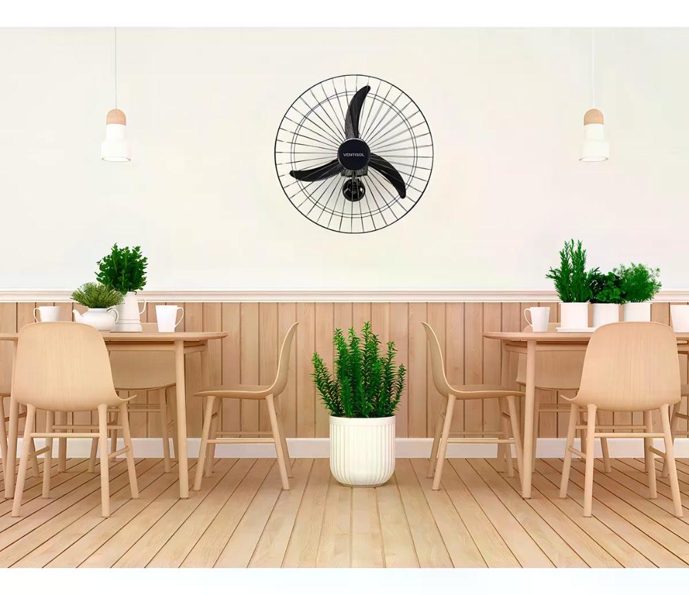 Ventilador de Parede Oscilante Ventisol 3 Pás Premium, Preto, 60cm, Bivolt