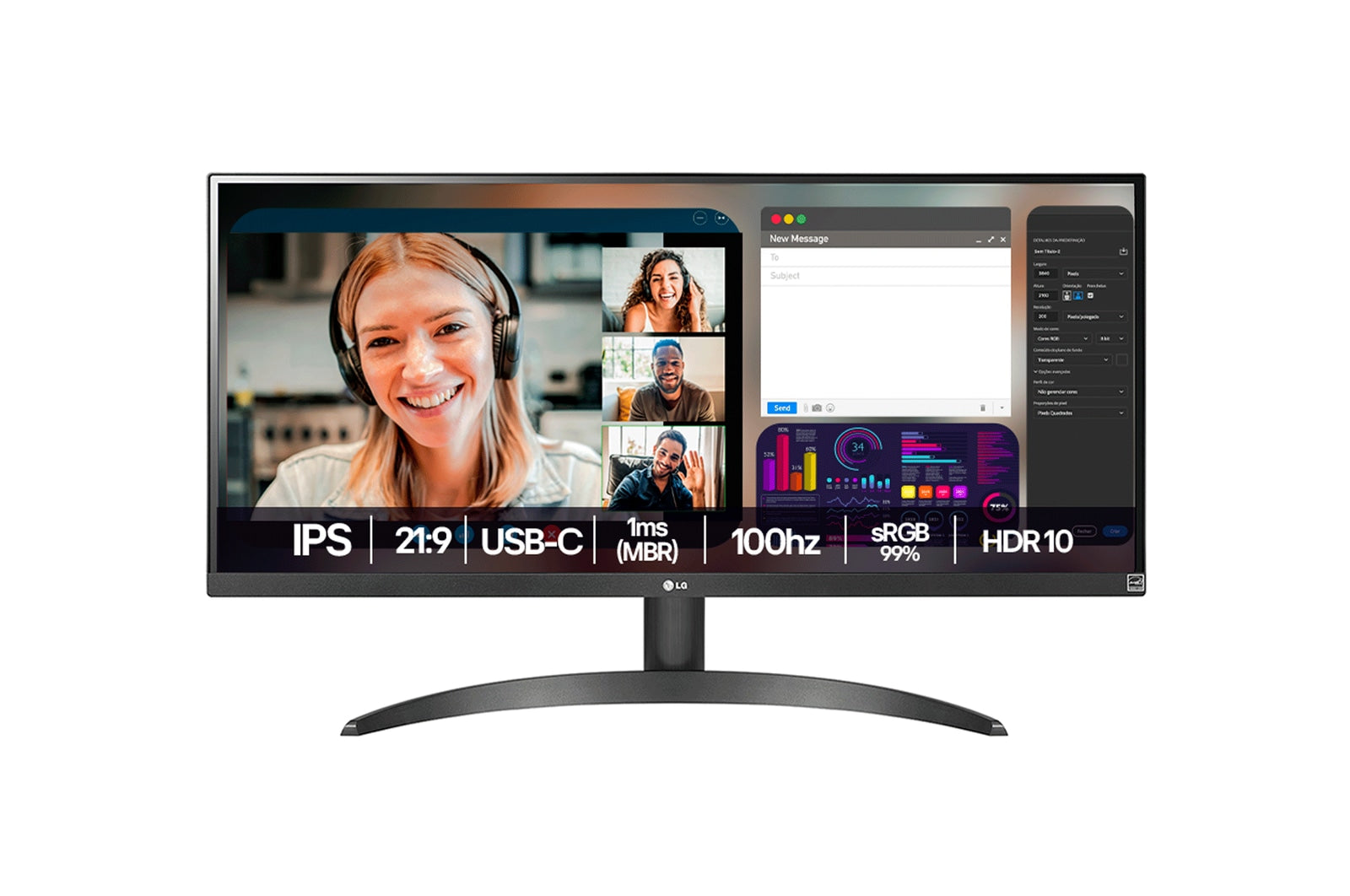 Monitor LG UltraWide Tela IPS 29&#39;&#39; 100Hz –29WQ500B